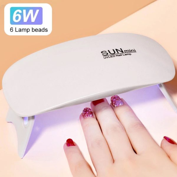 SUN Mini-Lámpara secadora de uñas portátil, máquina de manicura con 6 LED y UV